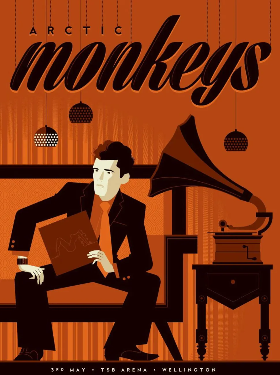 Arctic Monkeys - TSB Arena, Wellington 2014 Art Print by Tom Whalen