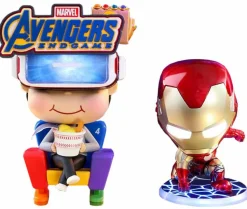 Avengers 4: Endgame - Iron Man Chrome Mask Light-Up & Movbi Cosbaby 3.75” Hot Toys Bobble-Head Figure 2-Pack **Non-Mint Packaging**