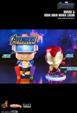 Avengers 4: Endgame - Iron Man Chrome Mask Light-Up & Movbi Cosbaby 3.75” Hot Toys Bobble-Head Figure 2-Pack **Non-Mint Packaging**