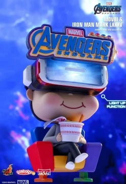 Avengers 4: Endgame - Iron Man Chrome Mask Light-Up & Movbi Cosbaby 3.75” Hot Toys Bobble-Head Figure 2-Pack **Non-Mint Packaging**