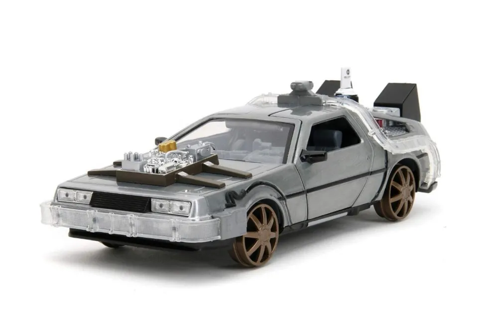 Back to the Future Part III - DeLorean Time Machine (Train Wheel Version) w/Lights Hollywood Rides 1/24th Scale Die-Cast Vehicle Replica