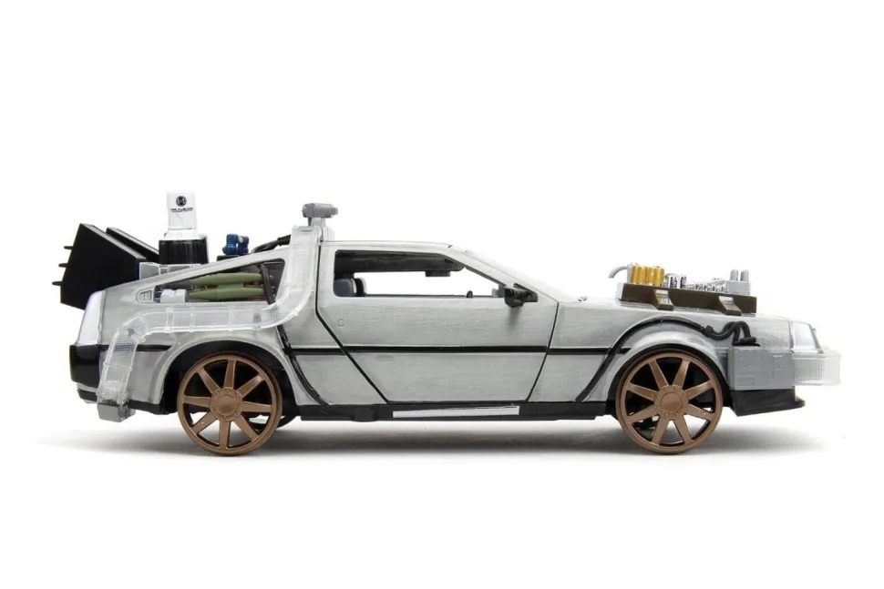 Back to the Future Part III - DeLorean Time Machine (Train Wheel Version) w/Lights Hollywood Rides 1/24th Scale Die-Cast Vehicle Replica