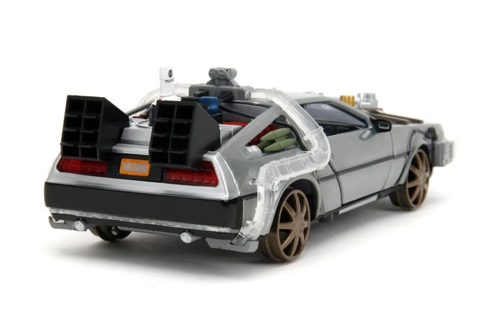 Back to the Future Part III - DeLorean Time Machine (Train Wheel Version) w/Lights Hollywood Rides 1/24th Scale Die-Cast Vehicle Replica