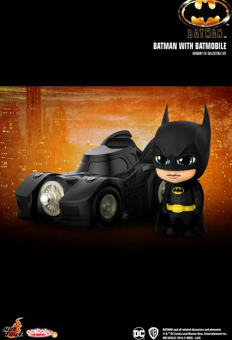 Batman (1989) - Batman with Batmobile Cosbaby (S) Hot Toys Figure Collectible Set