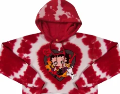 Betty Boop - Betty Boop x Color Bars Ripper Red Heart Tie Dye Crop Hoodie