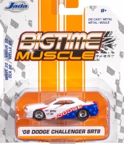 Big Time Muscle - White & Blue 2008 Dodge Challenger SRT8 1/64th Scale Die-Cast Vehicle Replica (Wave 22)