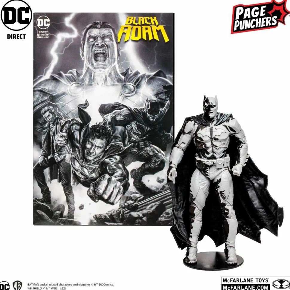 Black Adam - Batman (Line Art Variant) with Comic Book Page Punchers 7” Scale Action Figure Pack