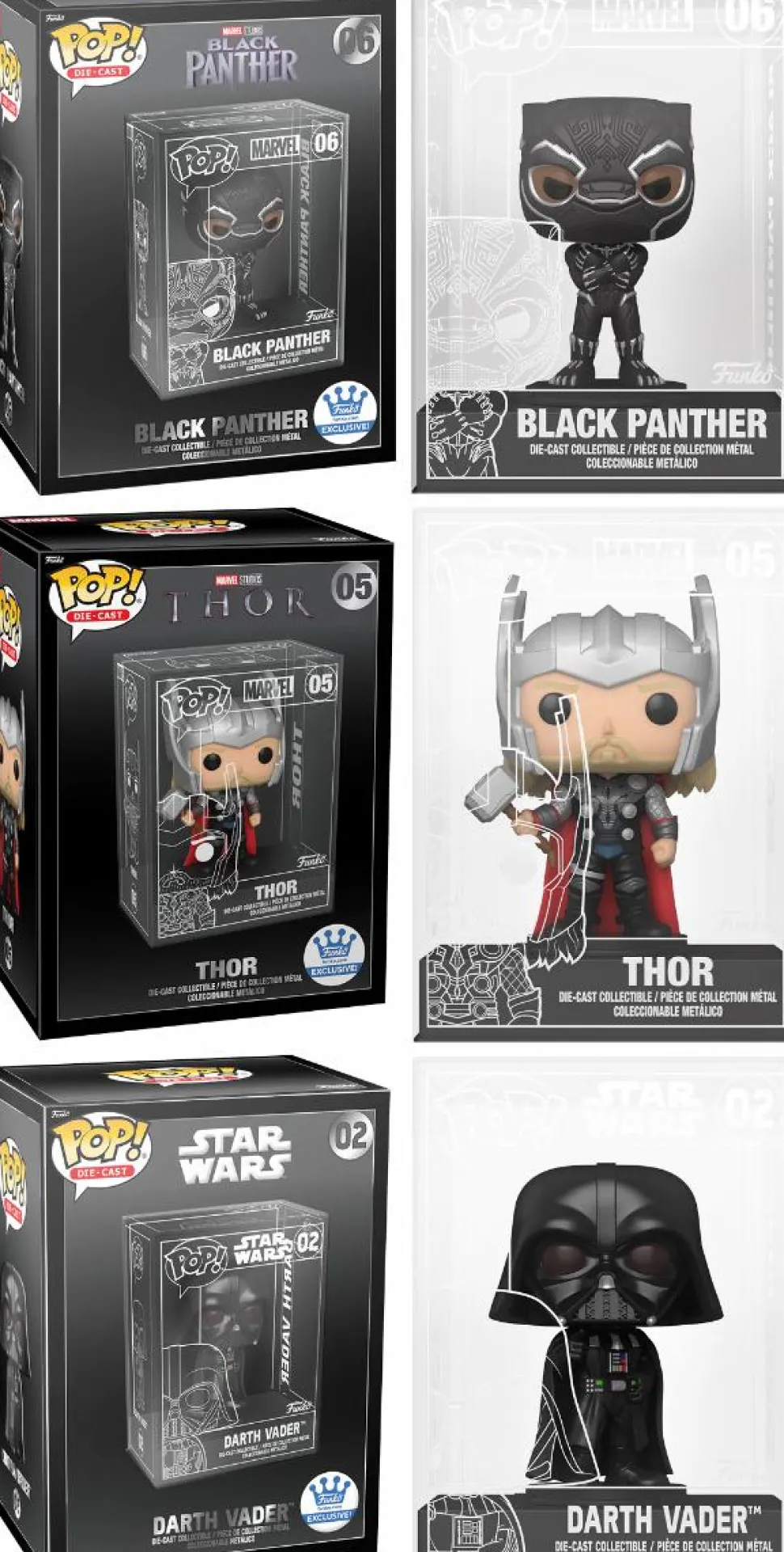 Black Panther (2018) - Black Panther, Thor & Darth Vader Diecast Metal Pop! Vinyl Figure Bundle (Funko / Popcultcha Exclusive) (Set of 3)
