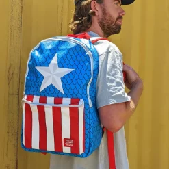 Captain America - Cosplay 18” Faux Leather Backpack with Pin Set