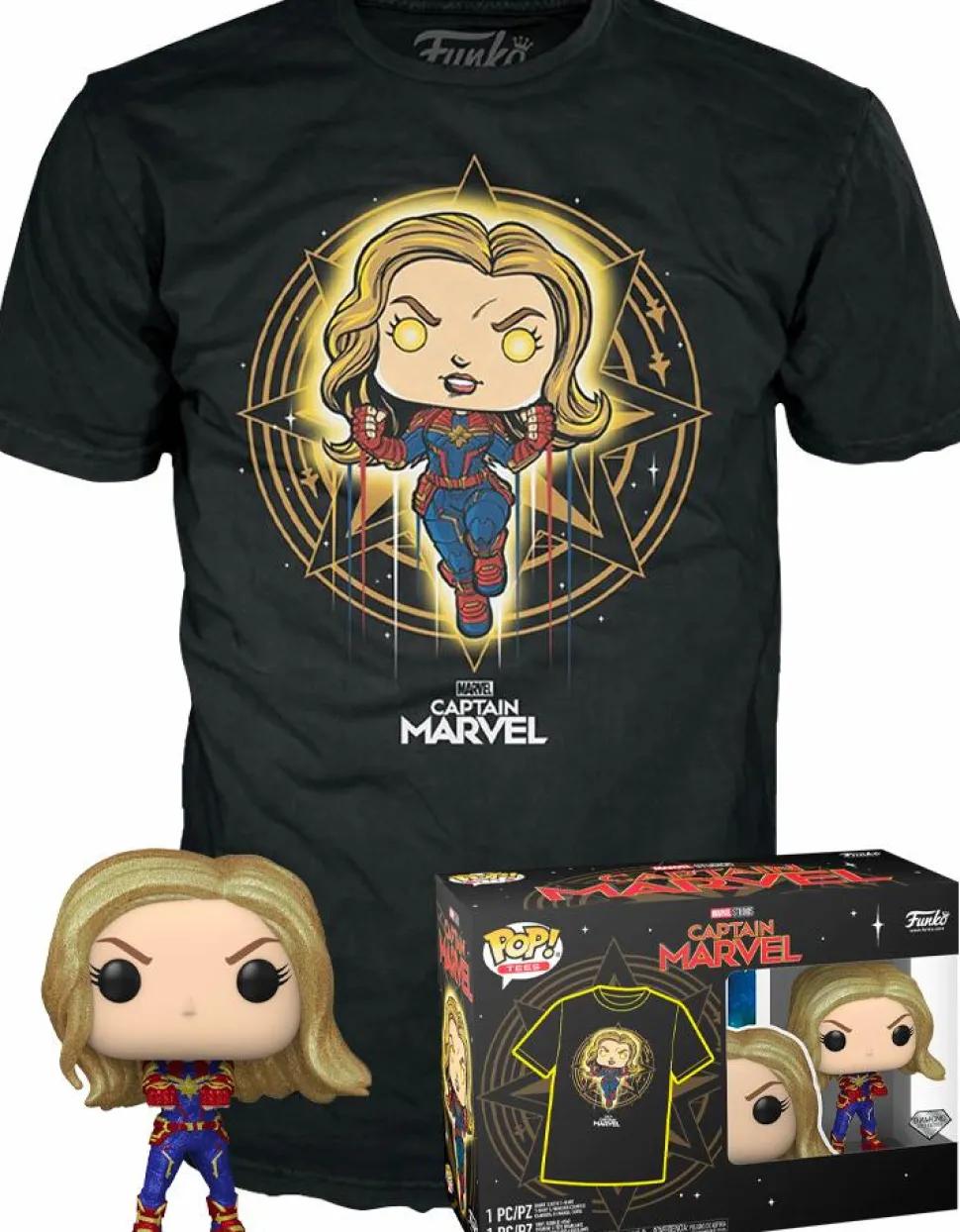 Captain Marvel (2019) - Captain Marvel Diamond Glitter Pop! Vinyl Figure & T-Shirt Box Set