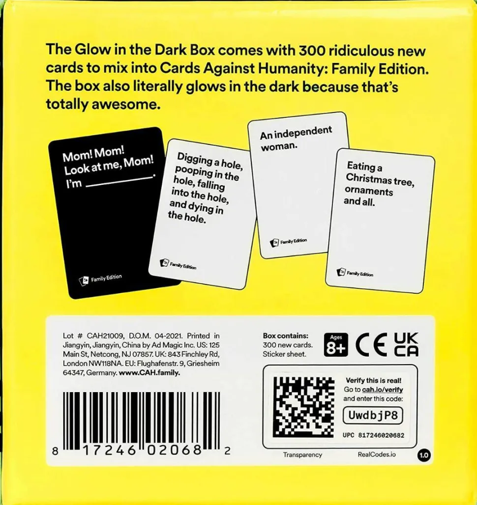 Cards Against Humanity - Family Edition First Expansion Glow-in-the-Dark Box