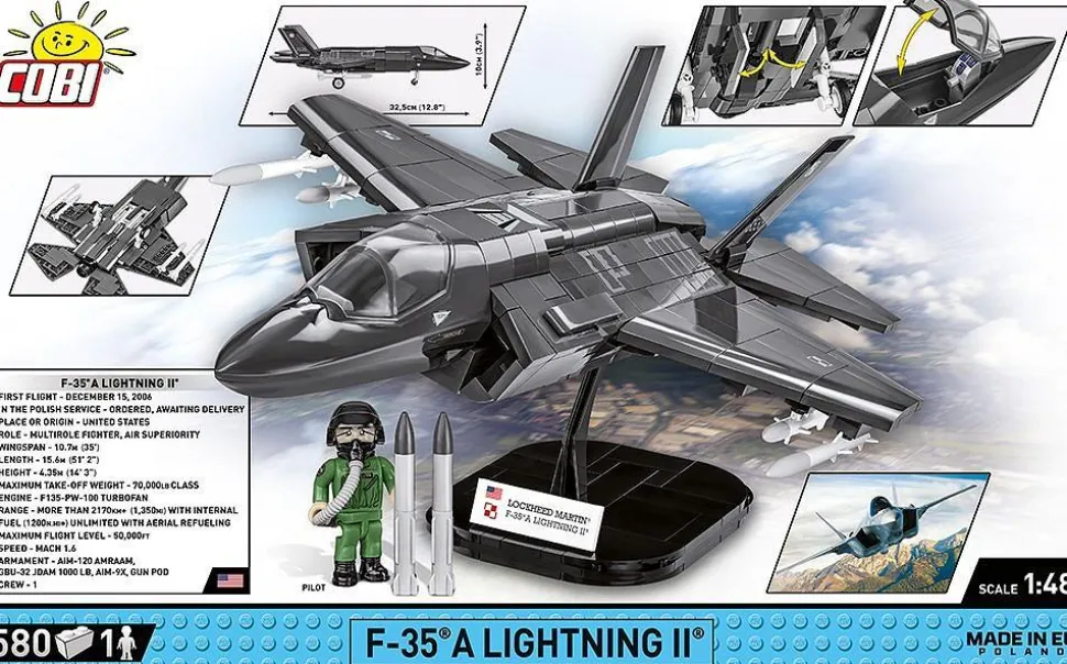Cobi: Armed Forces - F-35A Lightning II Fighter Jet 1/48th Scale Building Block Construction Set (580 Pieces)