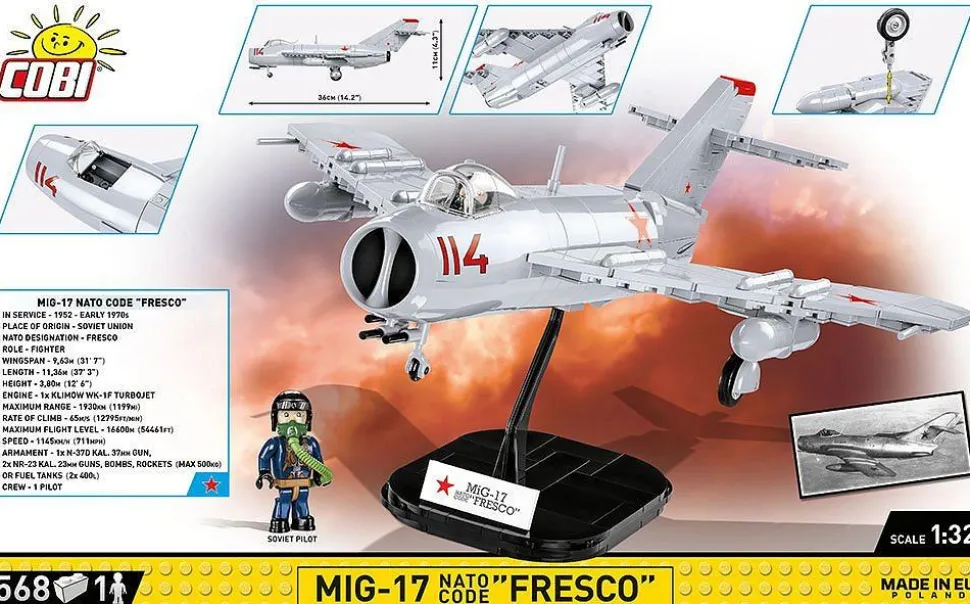 Cobi: Cold War - MiG-17 NATO Code "Fresco" Fighter Jet Historical Collection 1/32 Scale Building Block Construction Set (568 Pieces)