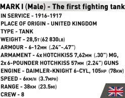 Cobi: Great War - Mark I (Male) no C.19. Tank Historical Collection 1/35th Scale Building Block Construction Set (878 Pieces)