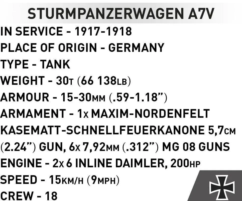 Cobi: Great War - Sturmpanzerwagen A7V Tank Historical Collection 1/72 Scale Building Block Construction Set (119 Pieces)