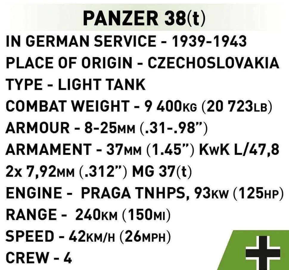 Cobi: World War II - Battle of Arras 1940 Matilda II vs. Panzer 38(t) Tank Historical Collection 1/35th Scale Building Block Construction Set (1015 Pieces)
