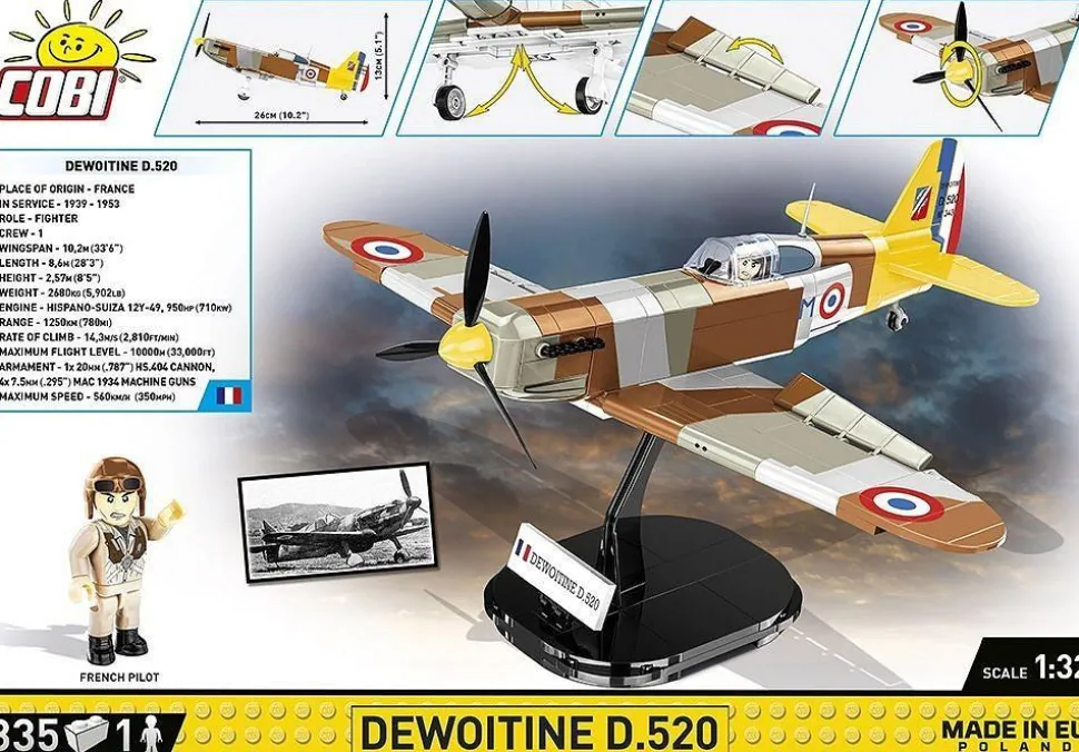 Cobi: World War II - Dewoitine D.520 Fighter Plane Historical Collection 1/32 Scale Building Block Construction Set (335 Pieces)