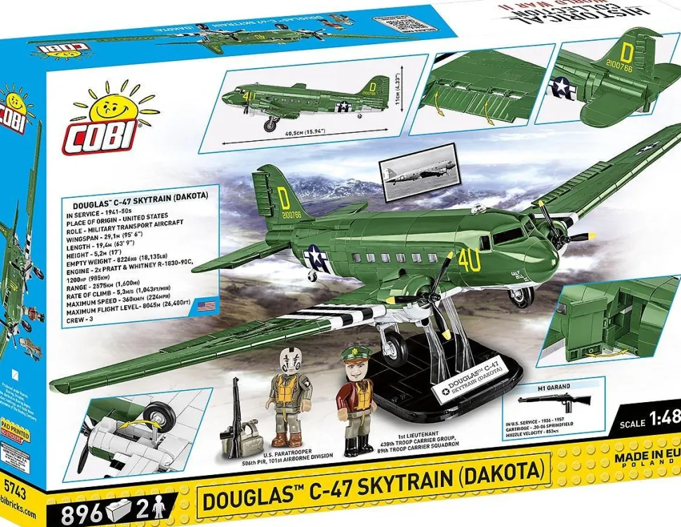 Cobi: World War II - Douglas C-47 Skytrain "Dakota" Transport Plane Historical Collection 1/48th Scale Building Block Construction Set (896 Pieces)