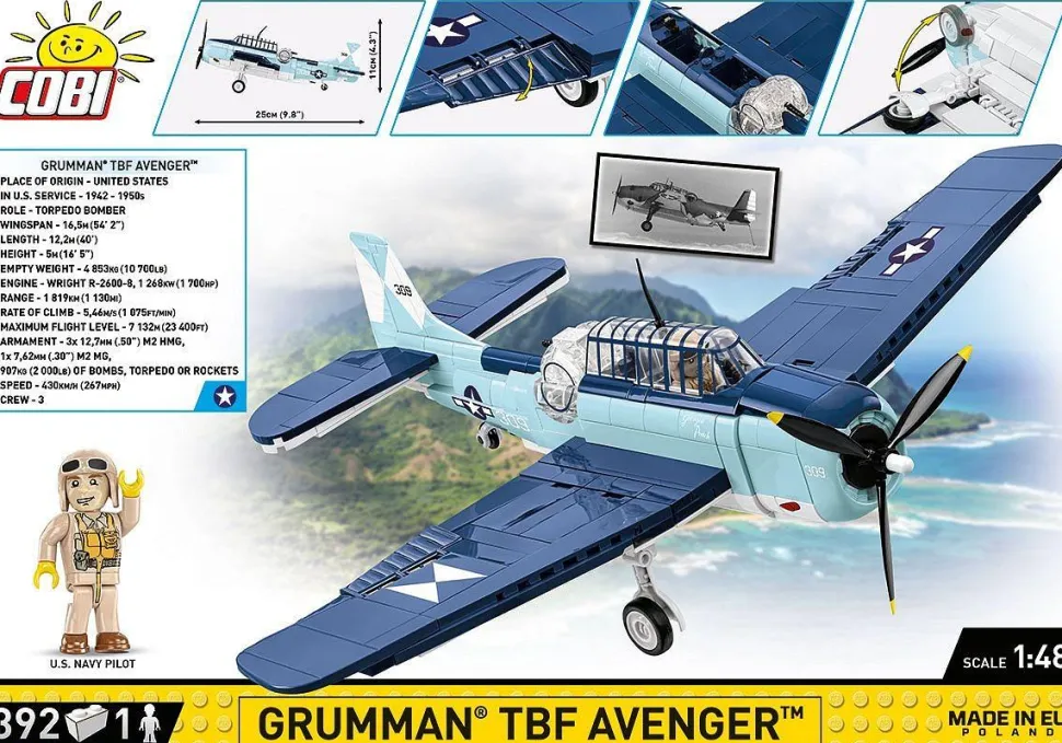 Cobi: World War II - Grumman TBF Avenger Torpedo Bomber Plane Historical Collection 1/48th Scale Building Block Construction Set (392 Pieces)