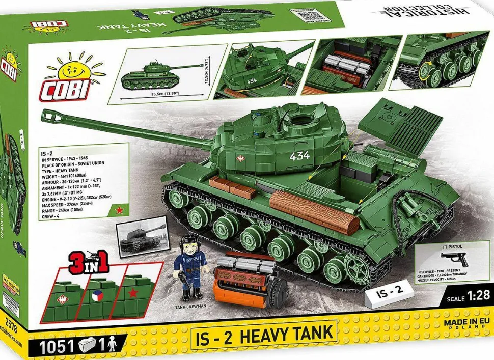 Cobi: World War II - IS-2 Heavy Tank 3-in-1 Historical Collection 1/28th Scale Building Block Construction Set (1051 Pieces)