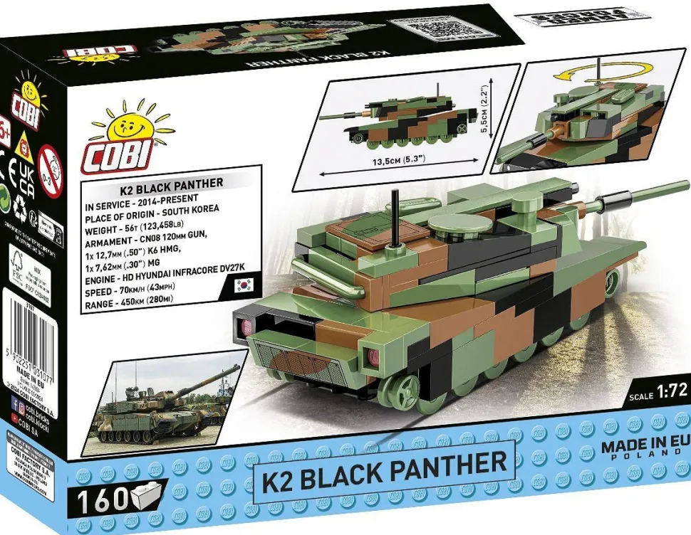 Cobi: World War II - K2 Black Panther Tank 1/72 Scale Building Block Construction Set (160 Pieces)