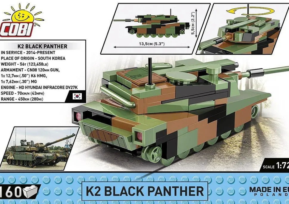 Cobi: World War II - K2 Black Panther Tank 1/72 Scale Building Block Construction Set (160 Pieces)