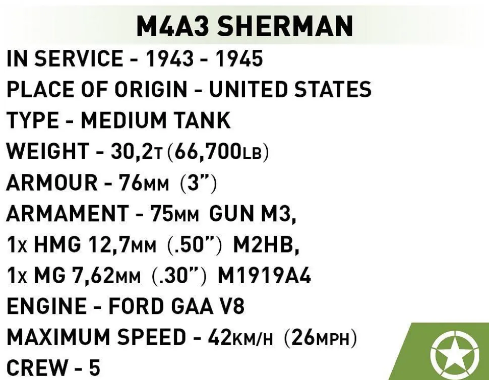 Cobi: World War II - M4A3 Sherman Tank Historical Collection 1/28th Scale Building Block Construction Set (852 Pieces)