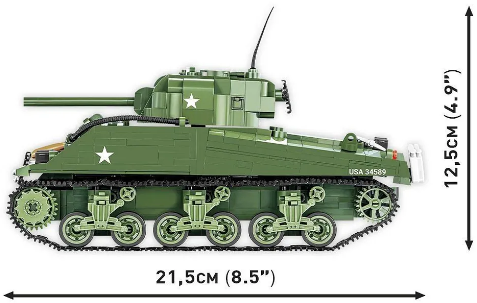 Cobi: World War II - M4A3 Sherman Tank Historical Collection 1/28th Scale Building Block Construction Set (852 Pieces)