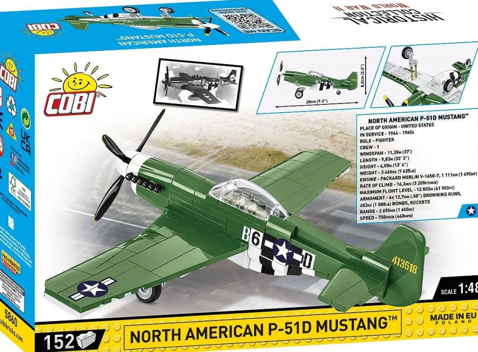 Cobi: World War II - North American P-51D Mustang Fighter Plane Historical Collection 1/48th Scale Building Block Construction Set (152 Pieces)