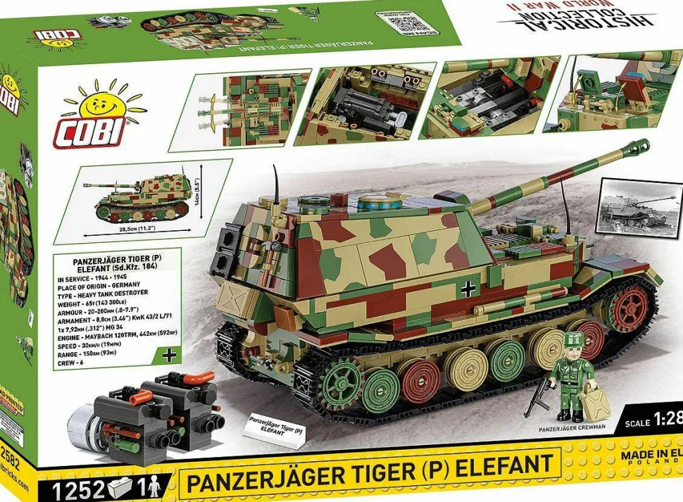 Cobi: World War II - Panzerjager Tiger (P) Elefant Tank Historical Collection 1/28th Scale Building Block Construction Set (1252)
