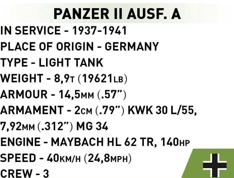 Cobi: World War II - Panzer II Ausf. A Tank Historical Collection 1/48th Scale Building Block Construction Set (250 Pieces)