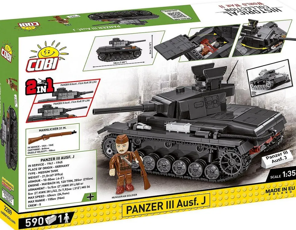 Cobi: World War II - Panzer III Ausf. J 2-in-1 Tank Historical Collection 1/35th Scale Building Block Construction Set (590 Pieces)