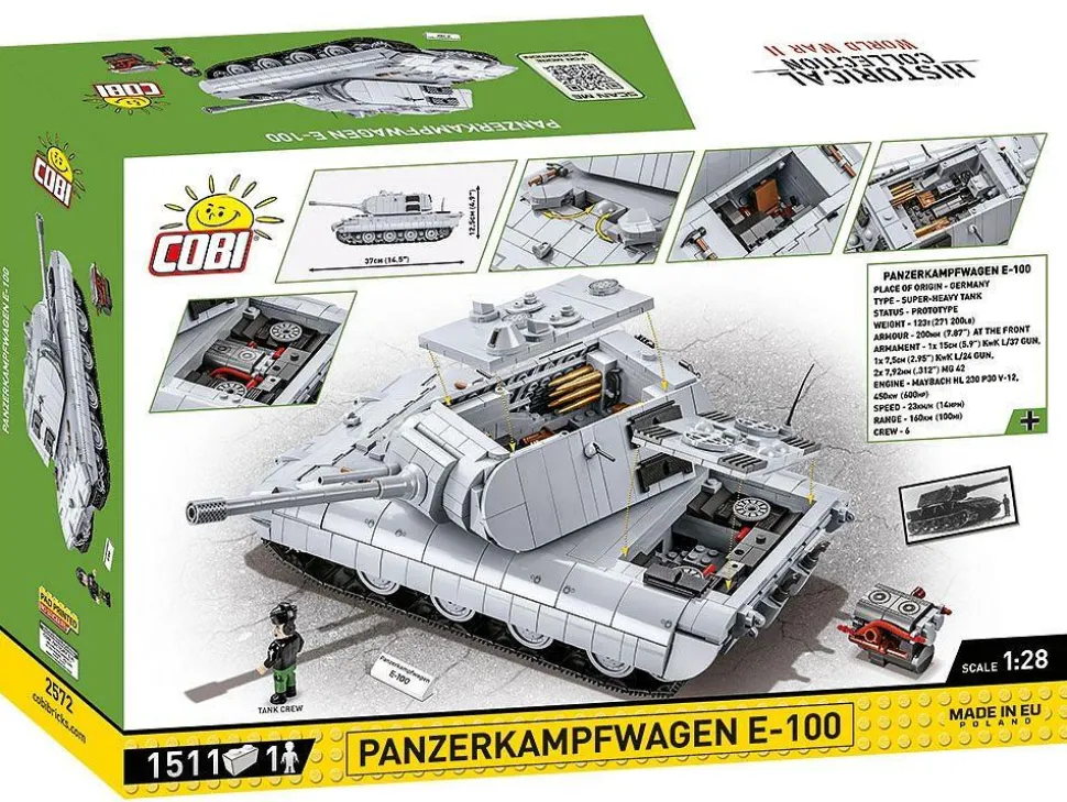Cobi: World War II - Panzerkampfwagen E-100 Tank Historical Collection 1/28th Scale Building Block Construction Set (1511 Pieces)