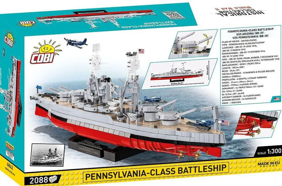 Cobi: World War II - Pennsylvania-Class Battleship 2-in-1 Executive Edition Historical Collection 1/300th Scale Building Block Construction Set (2088 Pieces)