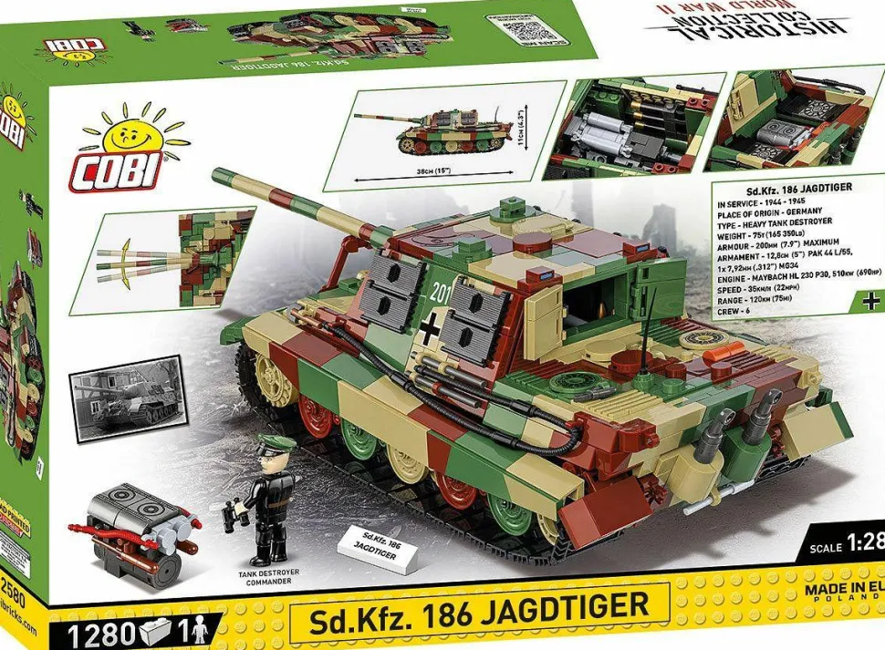 Cobi: World War II - Sd.Kfz. 186 Jagdtiger Tank Historical Collection 1/28th Scale Building Block Construction Set (1280 Pieces)