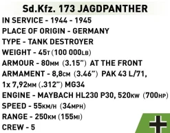 Cobi: World War II - Sd.Kfz. 173 Jagdpanther Tank Historical Collection 1/28th Scale Building Block Construction Set (950 Pieces)