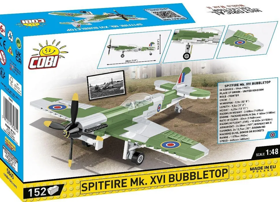 Cobi: World War II - Spitfire Mk. XVI Bubbletop Fighter Plane Historical Collection 1/48th Scale Building Block Construction Set (152 Pieces)