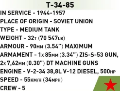 Cobi: World War II - T-34-85 Tank Historical Collection 1/72 Scale Building Block Construction Set (110 Pieces)