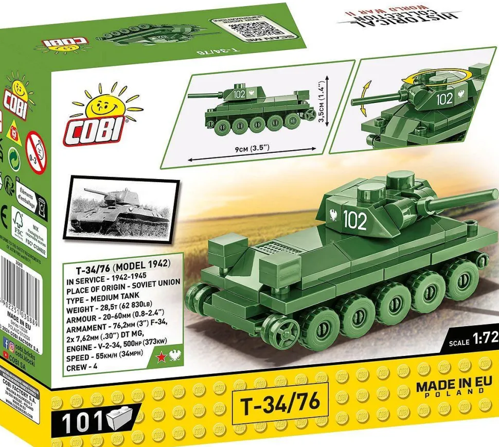 Cobi: World War II - T-34/76 Tank Historical Collection 1/72 Scale Building Block Construction Set (101 Pieces)