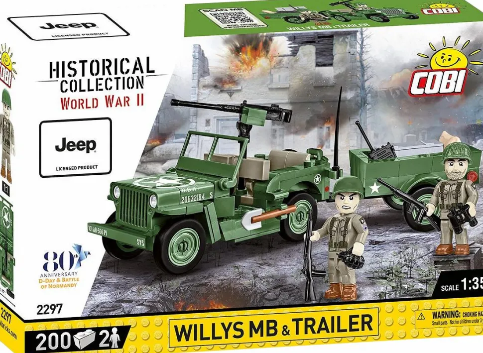 Cobi: World War II - Willys MB Jeep & Trailer Historical Collection 1/35th Scale Building Block Construction Set (200 Pieces)
