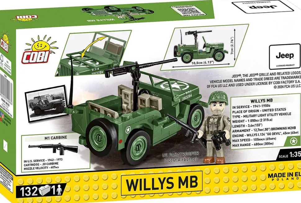 Cobi: World War II - Willys MB Jeep Historical Collection 1/35th Scale Building Block Construction Set (132 Pieces)