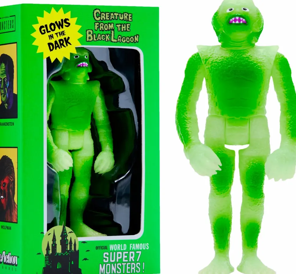 Creature from the Black Lagoon (1954) - The Creature World Famous Super Monsters Wide Sculpt Glow-in-the-Dark ReAction 3.75” Action Figure in Box Packaging