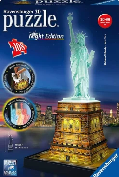 3D Puzzle - Statue of Liberty at Night 16” 3D Jigsaw Puzzle (108 Pieces)