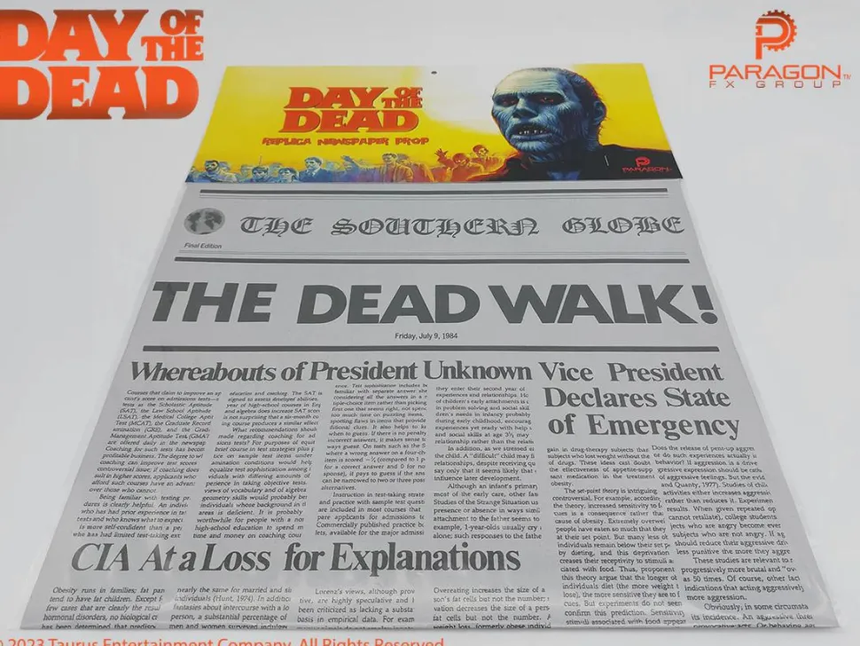 Day of the Dead (1985) - "The Dead Walk!" Newspaper 1:1 Scale Life-Scale Prop Replica