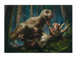 Dinosauria - T-Rex vs Triceratops Premium Art Print by RJ Palmer