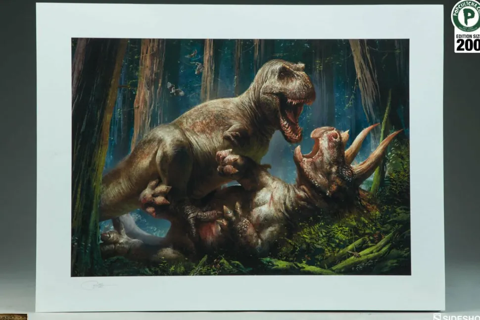 Dinosauria - T-Rex vs Triceratops Premium Art Print by RJ Palmer