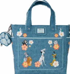 Disney - Dogs & Cats Floral Denim Fringe 13" Faux Leather Convertible Tote Bag with Coin Purse