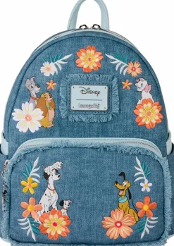 Disney - Dogs & Cats Floral Denim Fringe 10" Faux Leather Mini Backpack