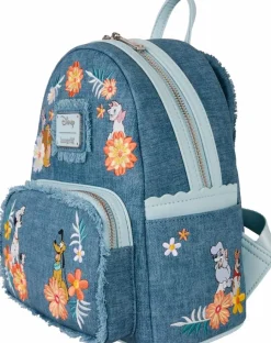 Disney - Dogs & Cats Floral Denim Fringe 10" Faux Leather Mini Backpack