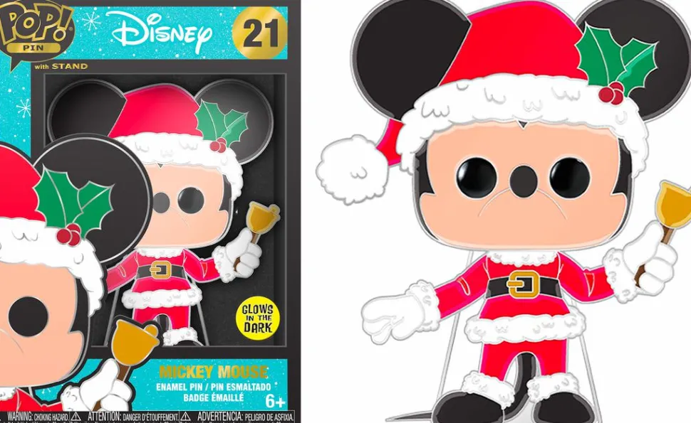 Disney - Holiday Mickey Mouse Glow-in-the-Dark 4" Pop! Enamel Pin